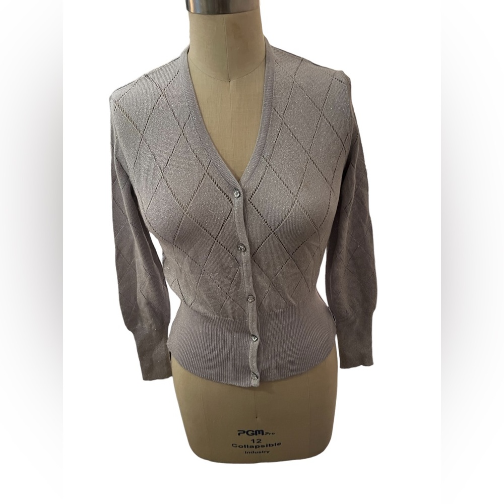 Mondi Diamond Metallic Button down Silver Cardigan Size 34 Made in Italy